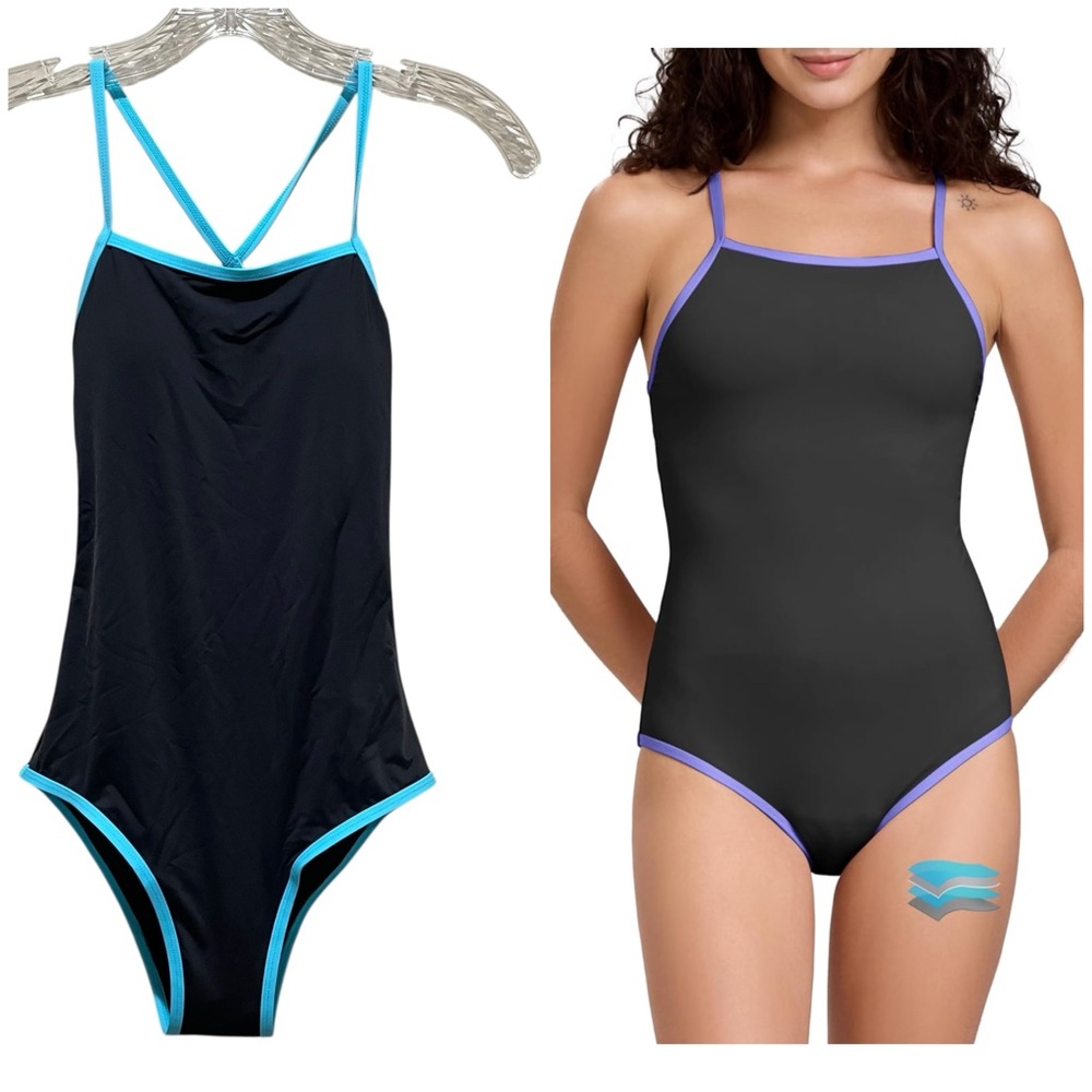 Beautikini Period Swimwear Racerback One Piece Bathing Suit Black Blue Size XS